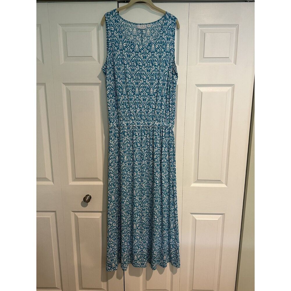 Joan Rivers Maxi Dress, Blue and White Print, with Pockets